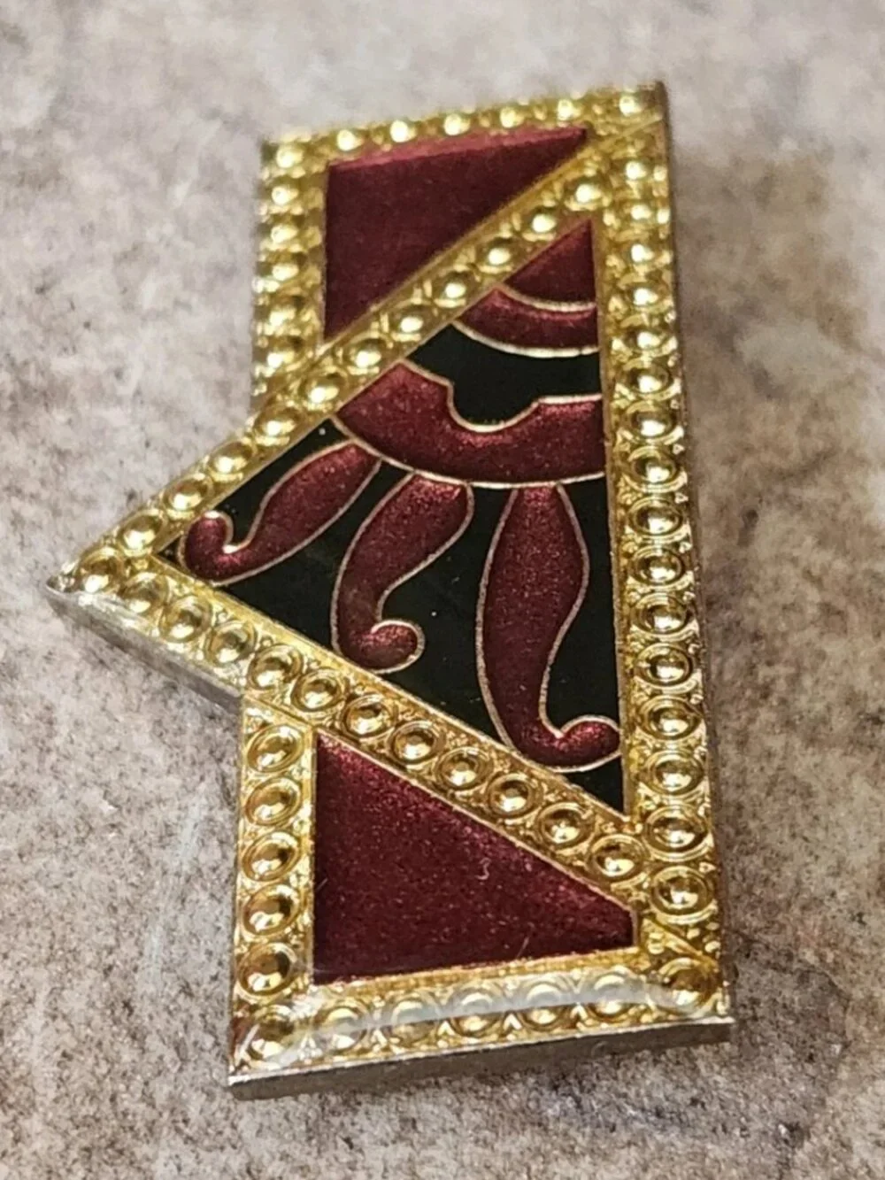 Vtg 1970s Pierre Bex Art Deco Revival Enamel Bar Brooch Pin Geometric Sun Motif - Picture 9 of 14